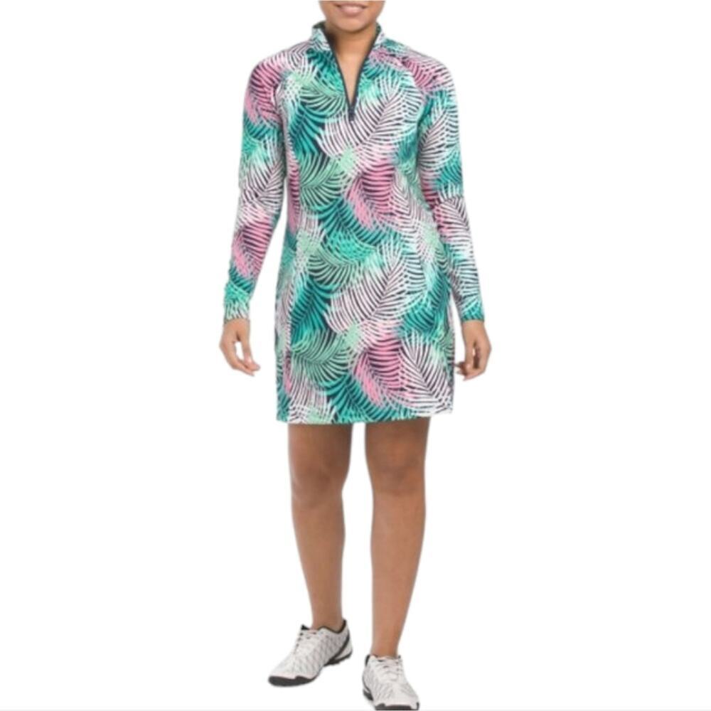 Tommy Bahama Golf Palm Long Sleeve Leaf Print Dress or Swim Cover Up Size M